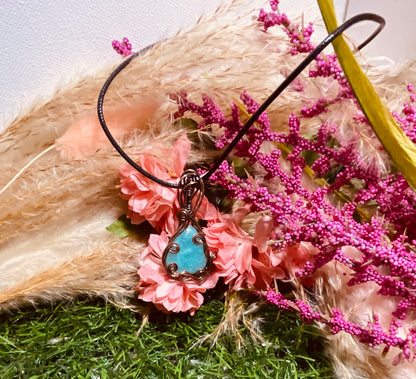Amazonite Pendant wrapped in Oxidized Copper