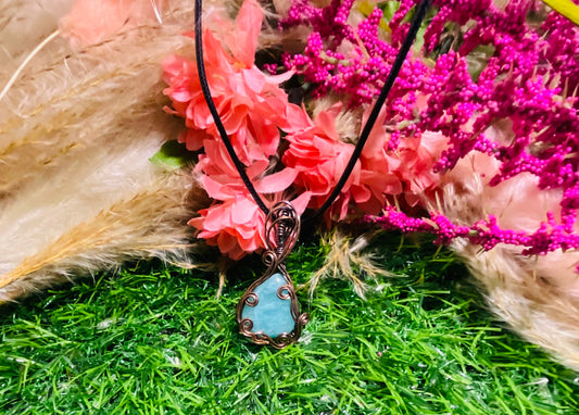 Amazonite Pendant wrapped in Oxidized Copper