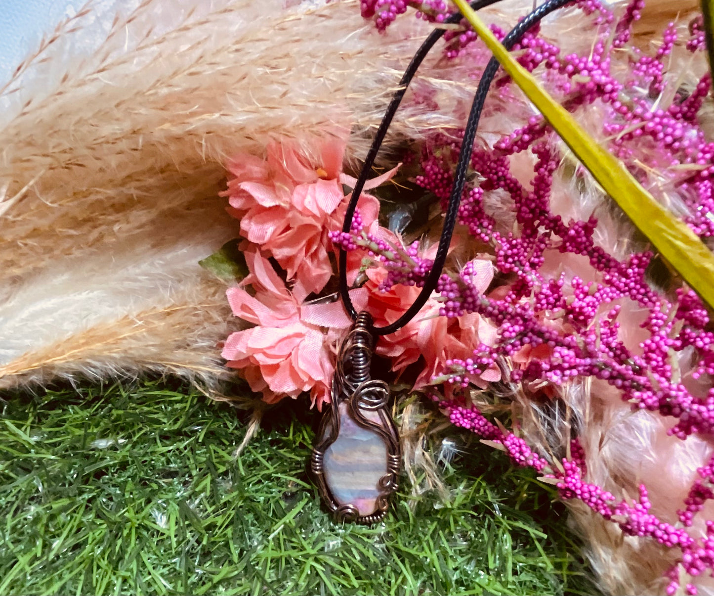 Rhodonite Necklace wrapped in Oxidized Copper