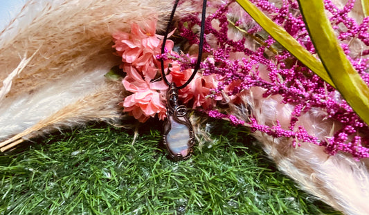 Rhodonite Necklace wrapped in Oxidized Copper