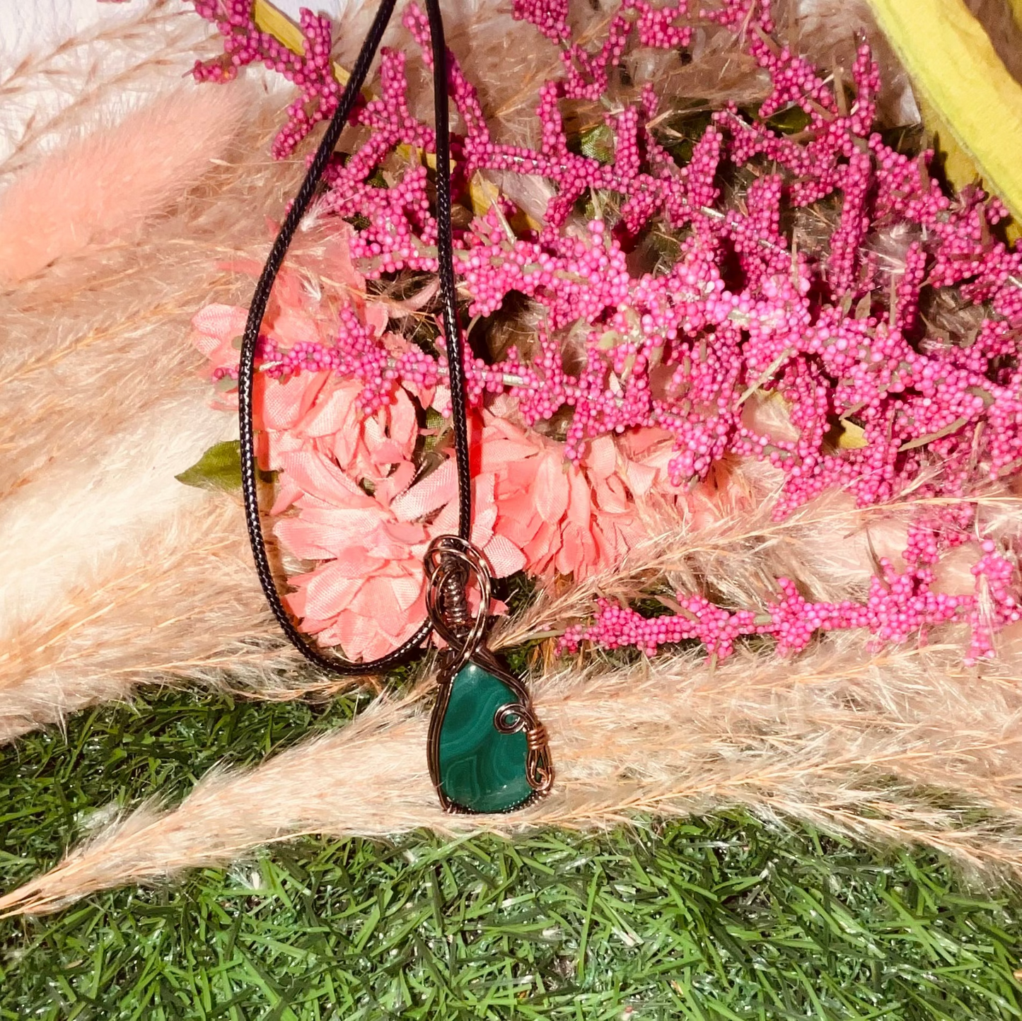 Malachite wrapped in Oxidized Copper