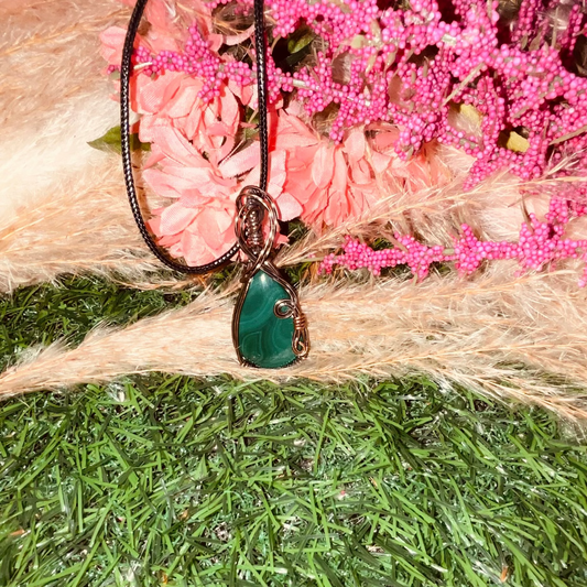 Malachite wrapped in Oxidized Copper