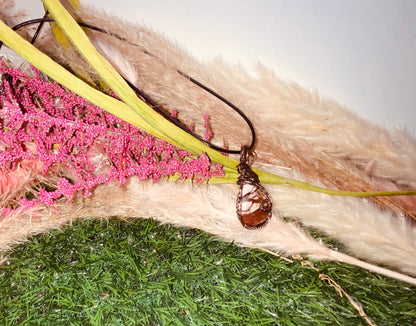 Australian Pink Opal wrapped in Oxidized Copper Success