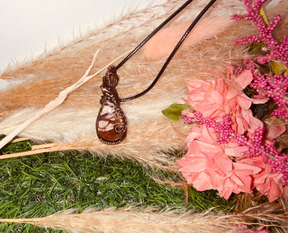 Australian Pink Opal wrapped in Oxidized Copper Success