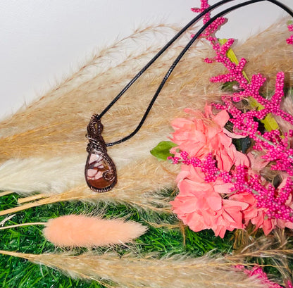 Australian Pink Opal wrapped in Oxidized Copper Success