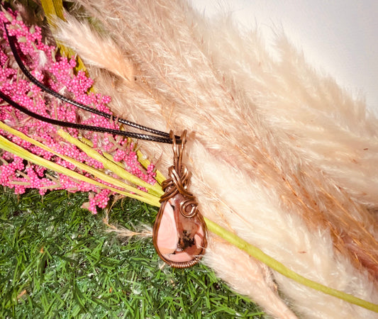 Australian Pink Opal wrapped in Oxidized Copper