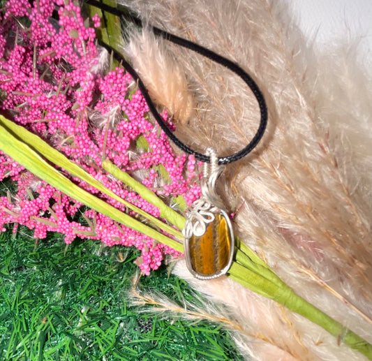 Tiger Eye Silver Wrapped Pendant