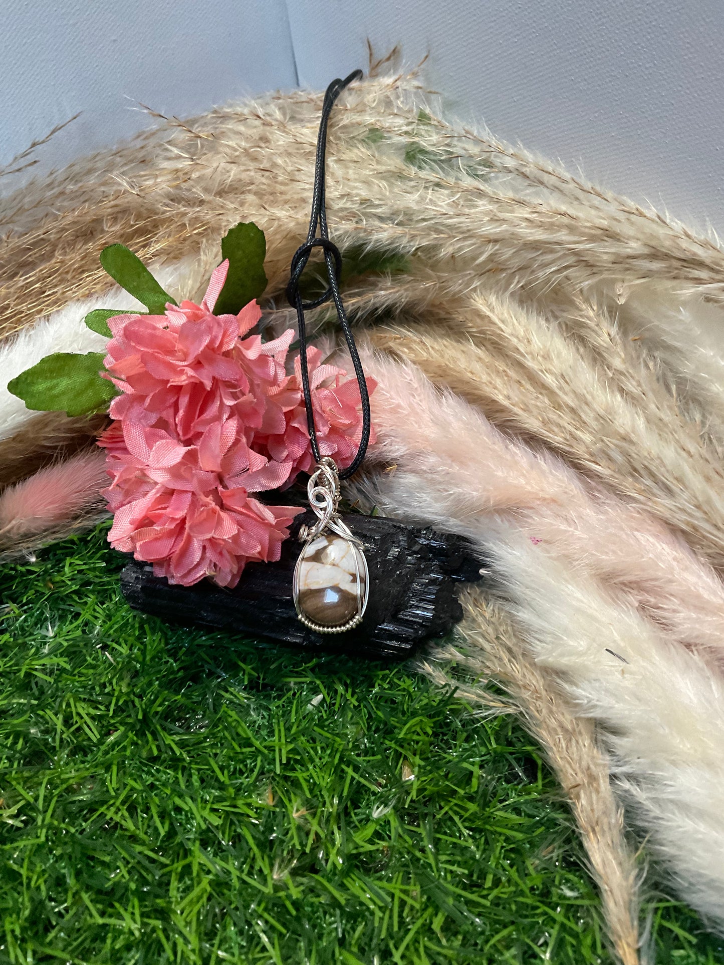 Peanut Petrified Wood  wrapped is Sterling Silver
