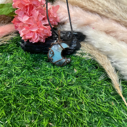 Amazonite Moon wrapped in Oxidized Copper