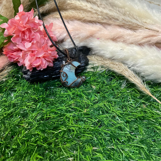 Amazonite Moon wrapped in Oxidized Copper