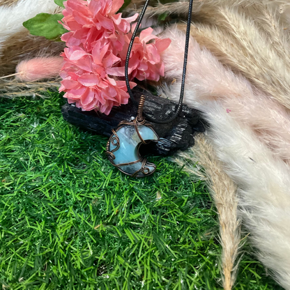 Amazonite Moon wrapped in Oxidized Copper