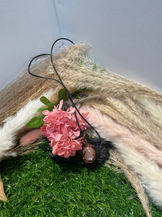 Australian Pink Opal wrapped in Oxidized Copper Success