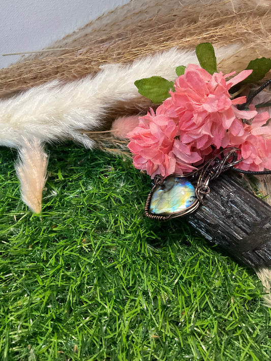 Labradorite wrapped in Oxidized Copper