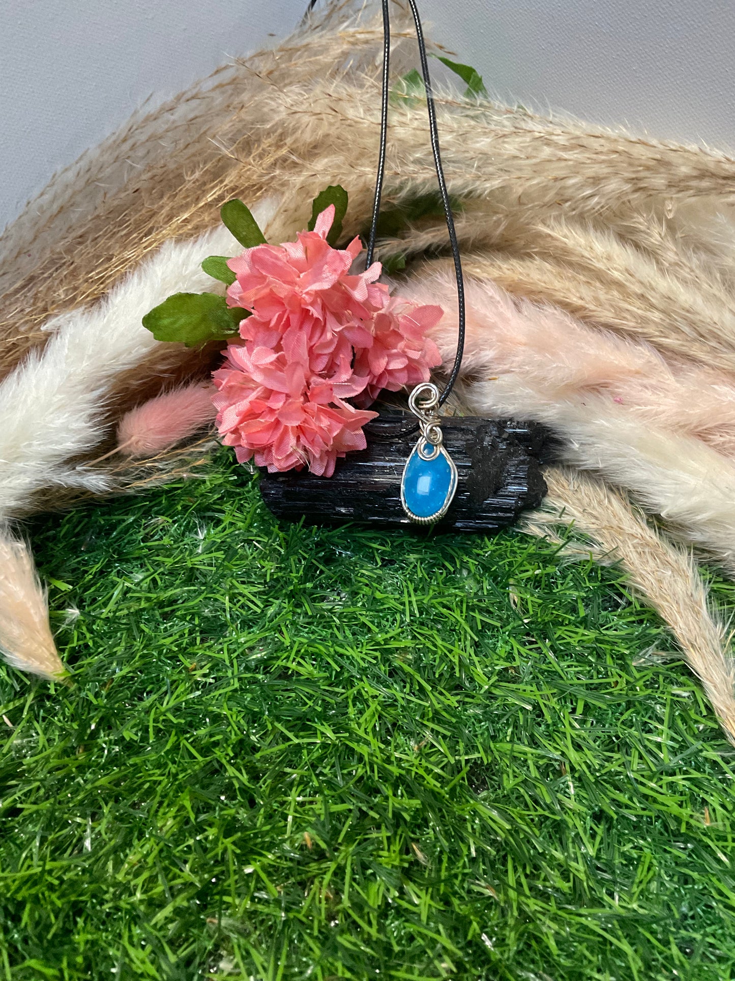 Hemimorphite wrapped in Sterling Silver