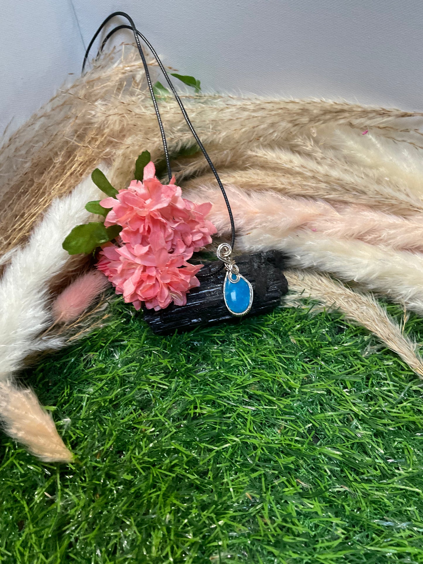 Hemimorphite wrapped in Sterling Silver