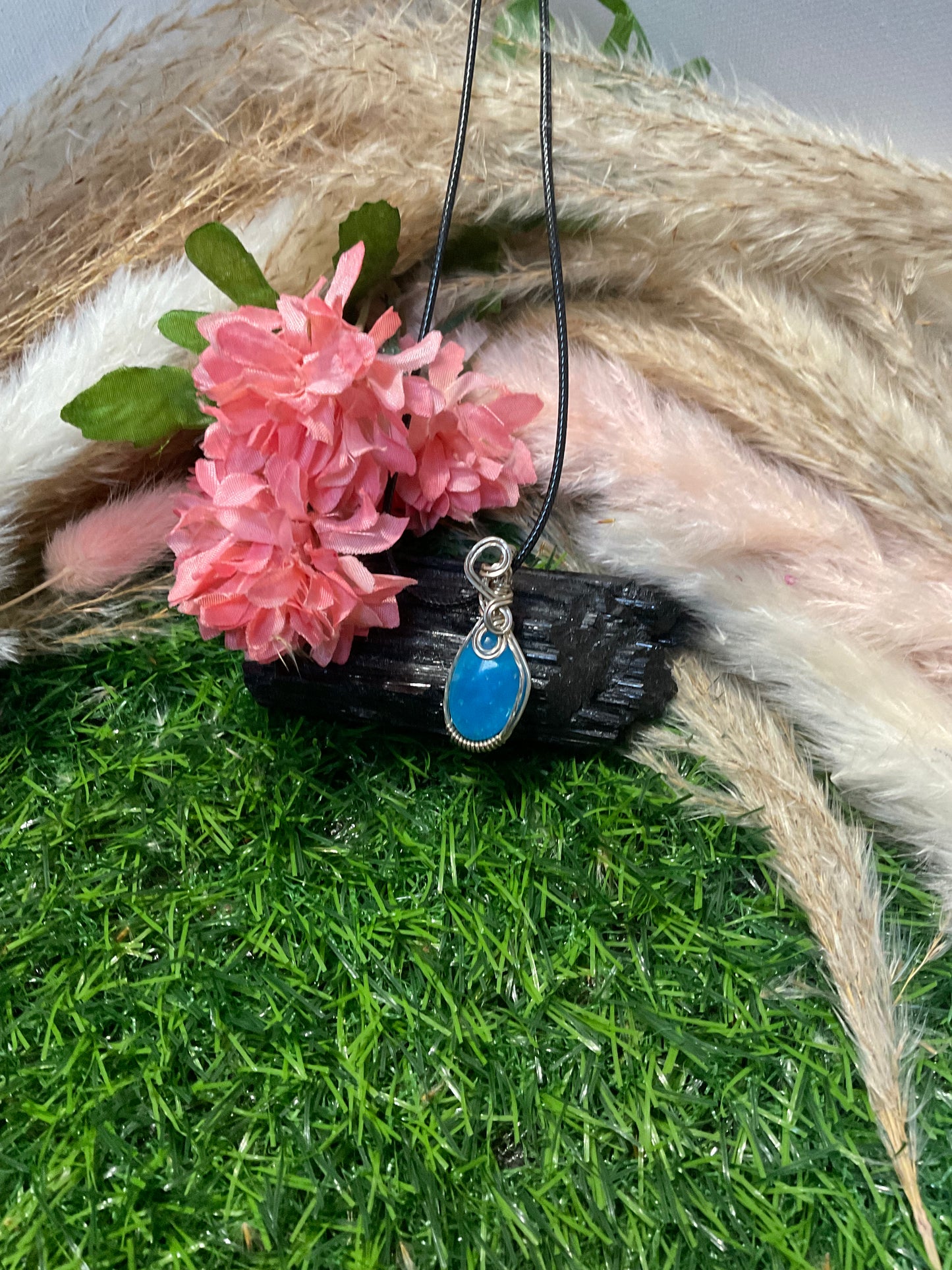 Hemimorphite wrapped in Sterling Silver