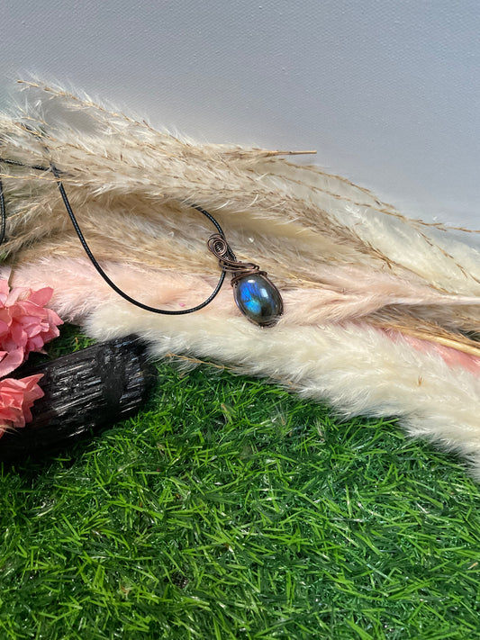 Labradorite wrapped in Oxidized Copper