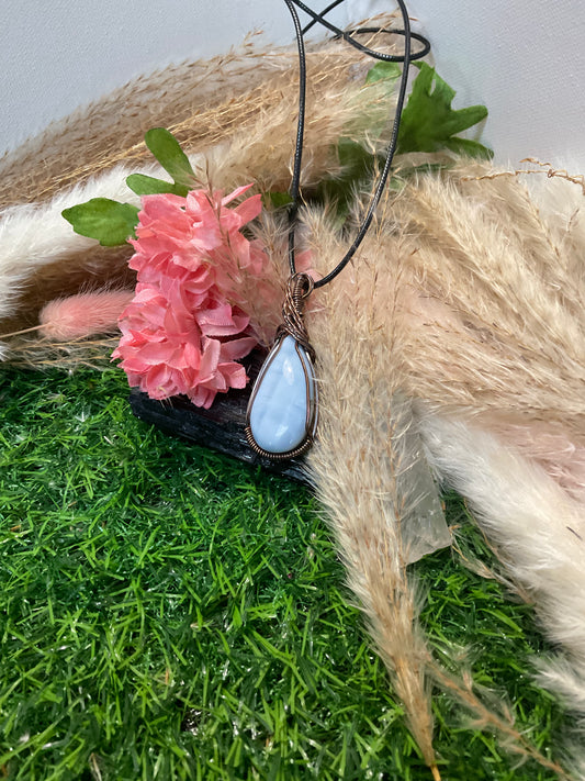 Blue Opal wrapped in Oxidized Copper