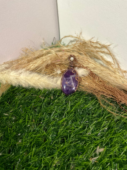 Amethyst Pendant wrapped in oxidized copper