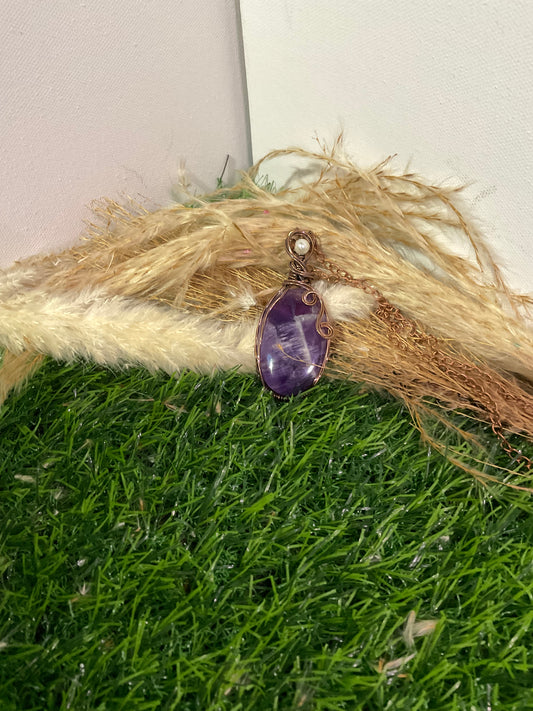 Amethyst Pendant wrapped in oxidized copper