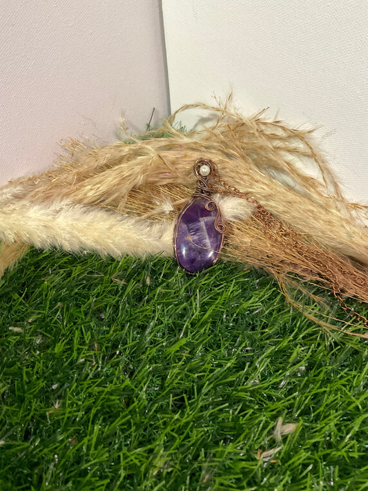 Amethyst Pendant wrapped in oxidized copper