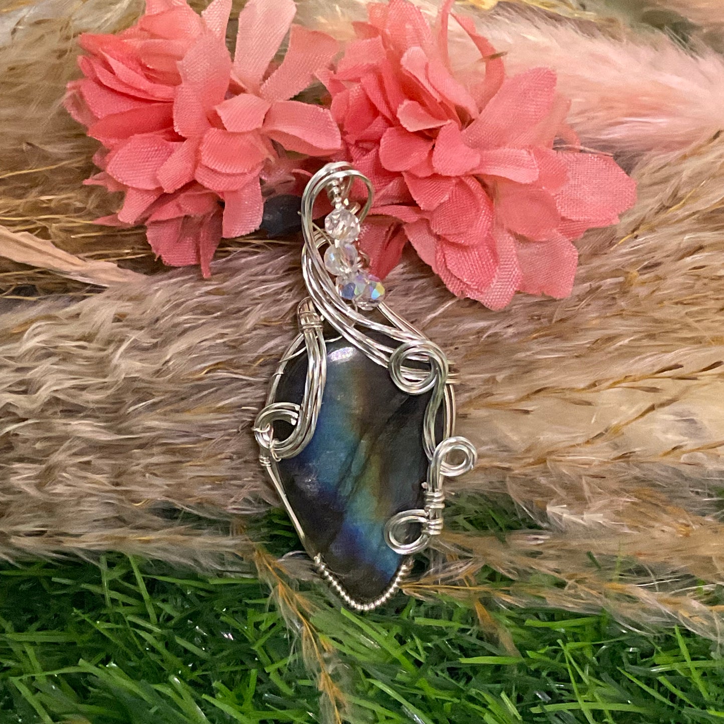 Labradorite Pendant wrapped in Sterling Silver.