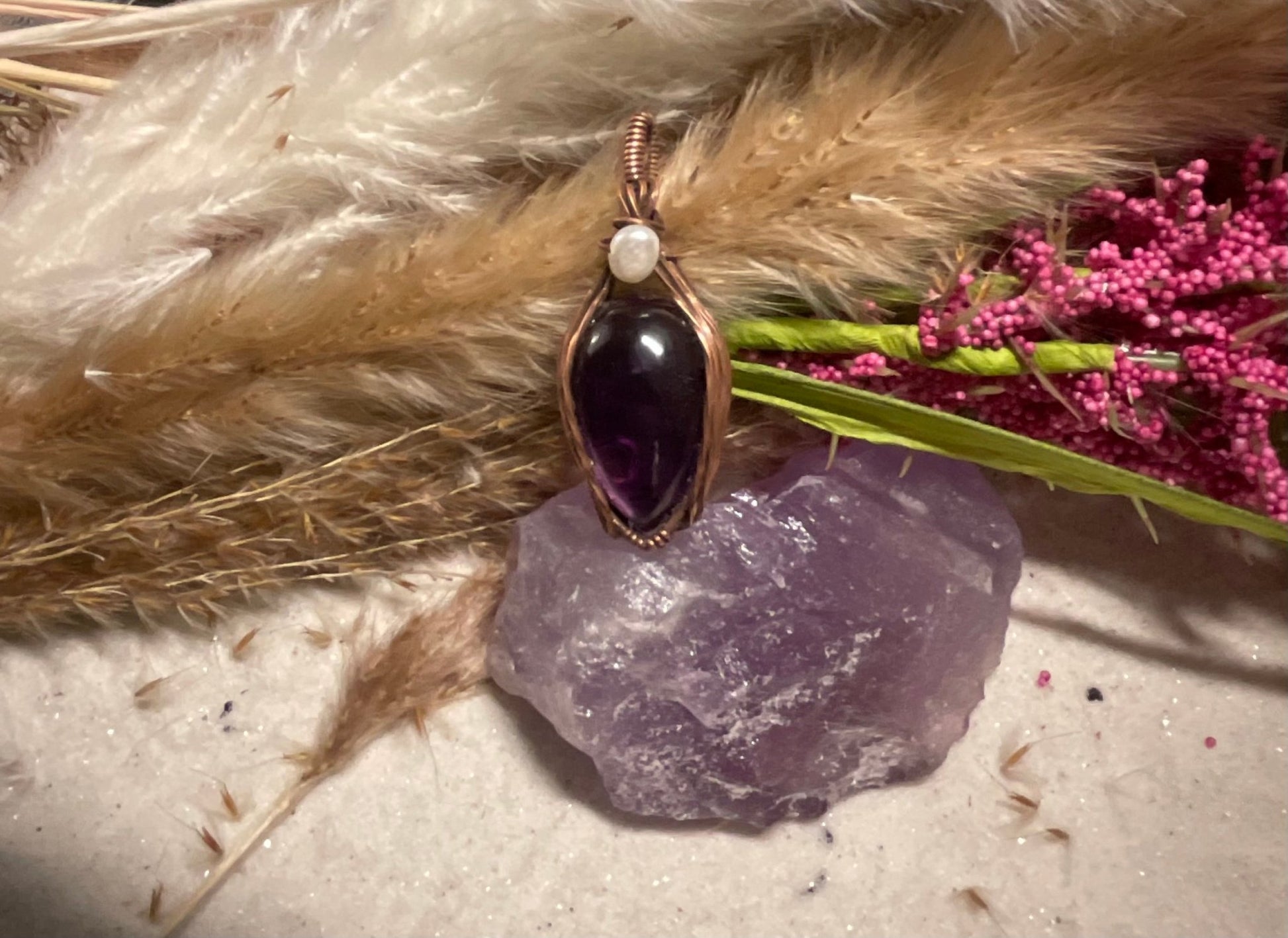 Amethyst wrapped in Oxidized Copper - Daydream Designs