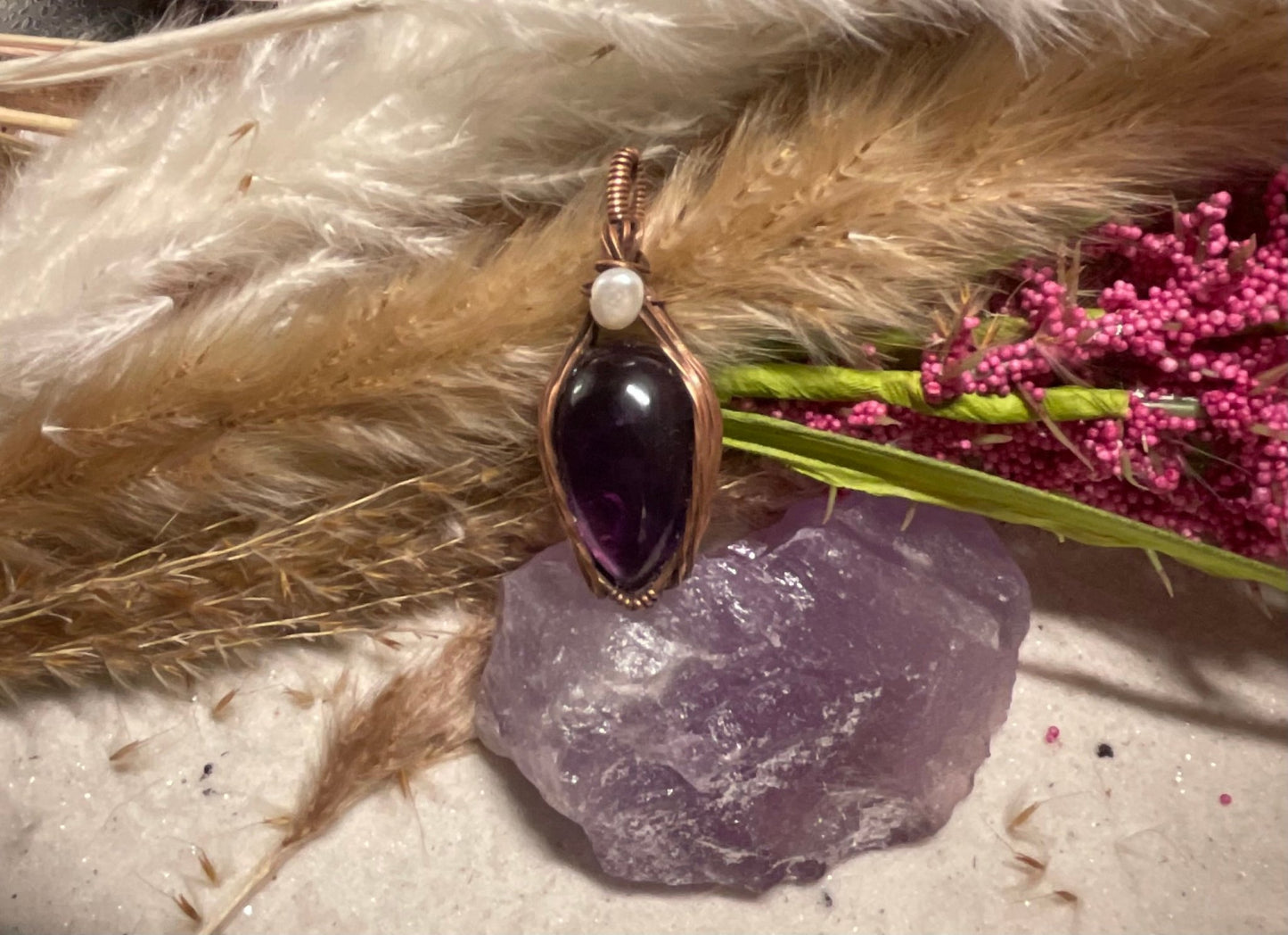 Amethyst wrapped in Oxidized Copper - Daydream Designs