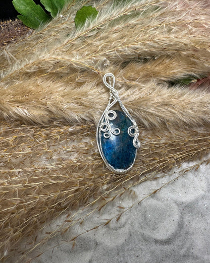 Blue Apatite Pendant wrapped in Sterling Silver/ - Daydream Designs