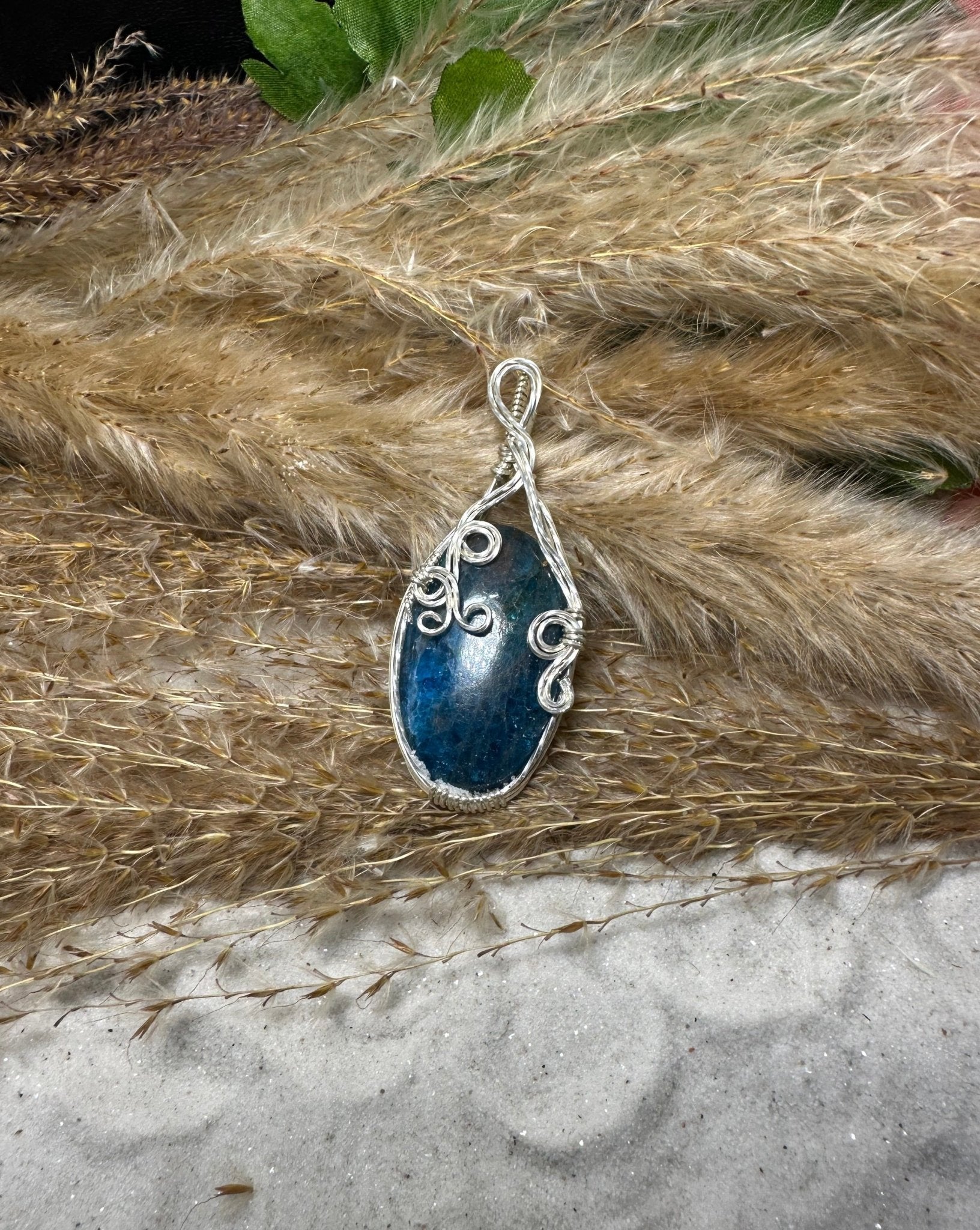 Blue Apatite Pendant wrapped in Sterling Silver/ - Daydream Designs