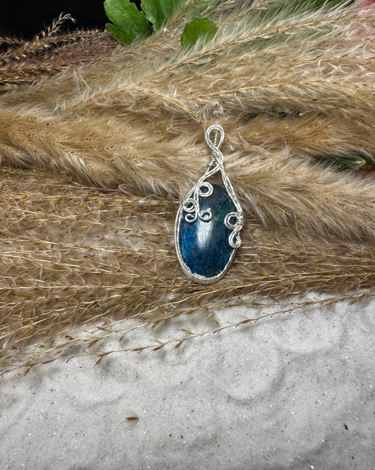 Blue Apatite Pendant wrapped in Sterling Silver/ - Daydream Designs