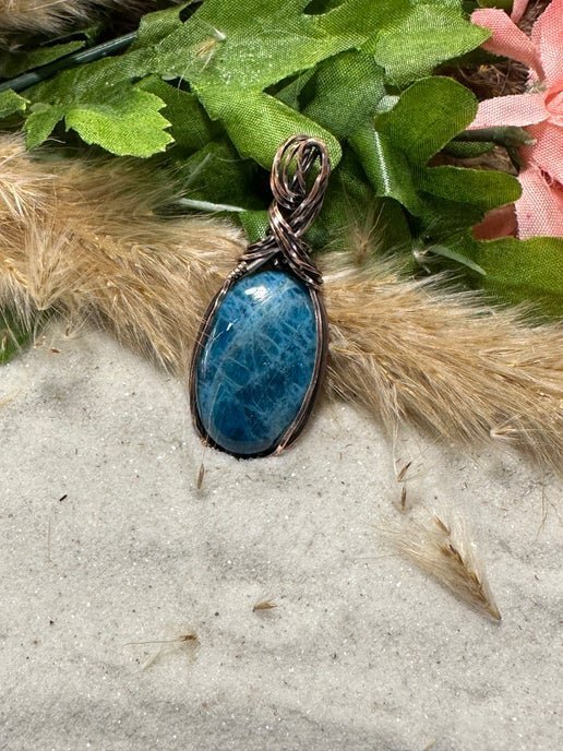 Blue Apatite wrapped in Antique Copper - Daydream Designs