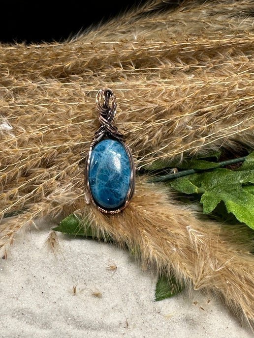 Blue Apatite wrapped in Antique Copper - Daydream Designs