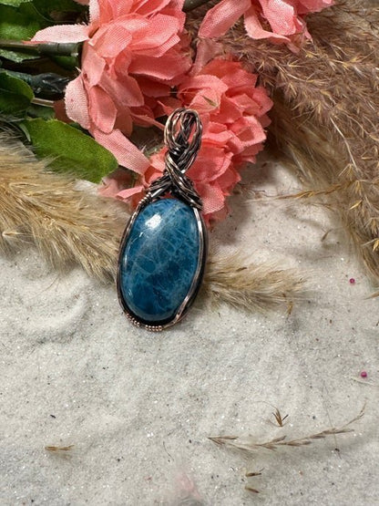 Blue Apatite wrapped in Antique Copper - Daydream Designs