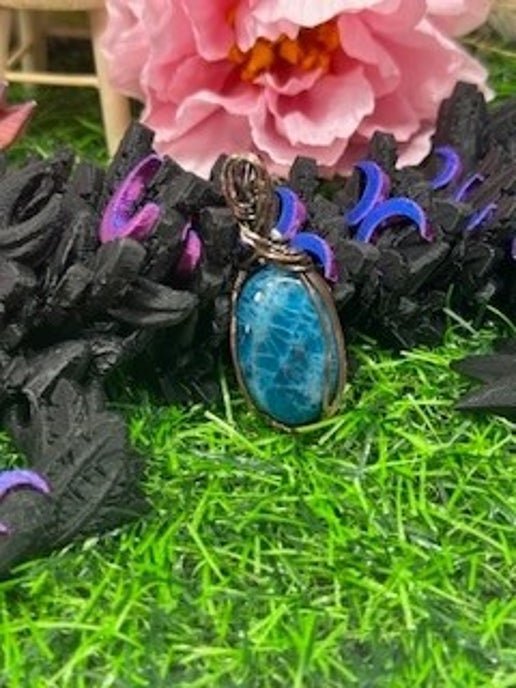 Blue Apatite wrapped in Antique Copper - Daydream Designs