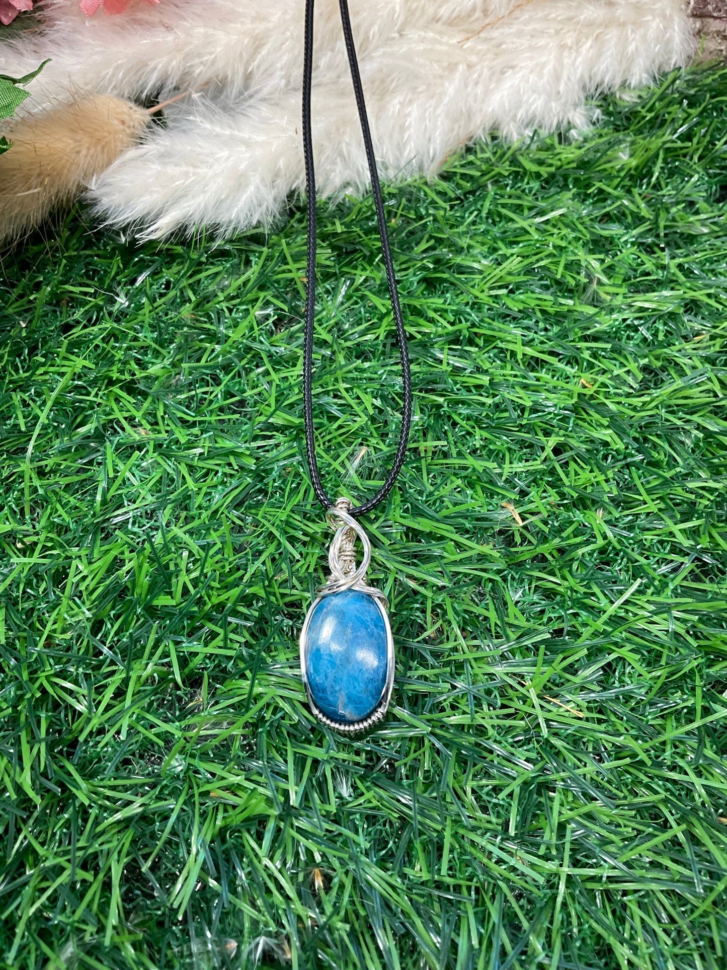 Blue Apatite wrapped in Sterling Sliver/ - Daydream Designs