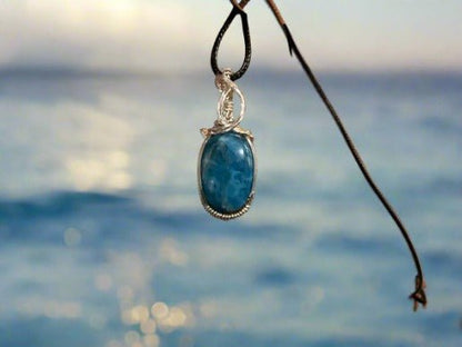 Blue Apatite wrapped in Sterling Sliver/ - Daydream Designs