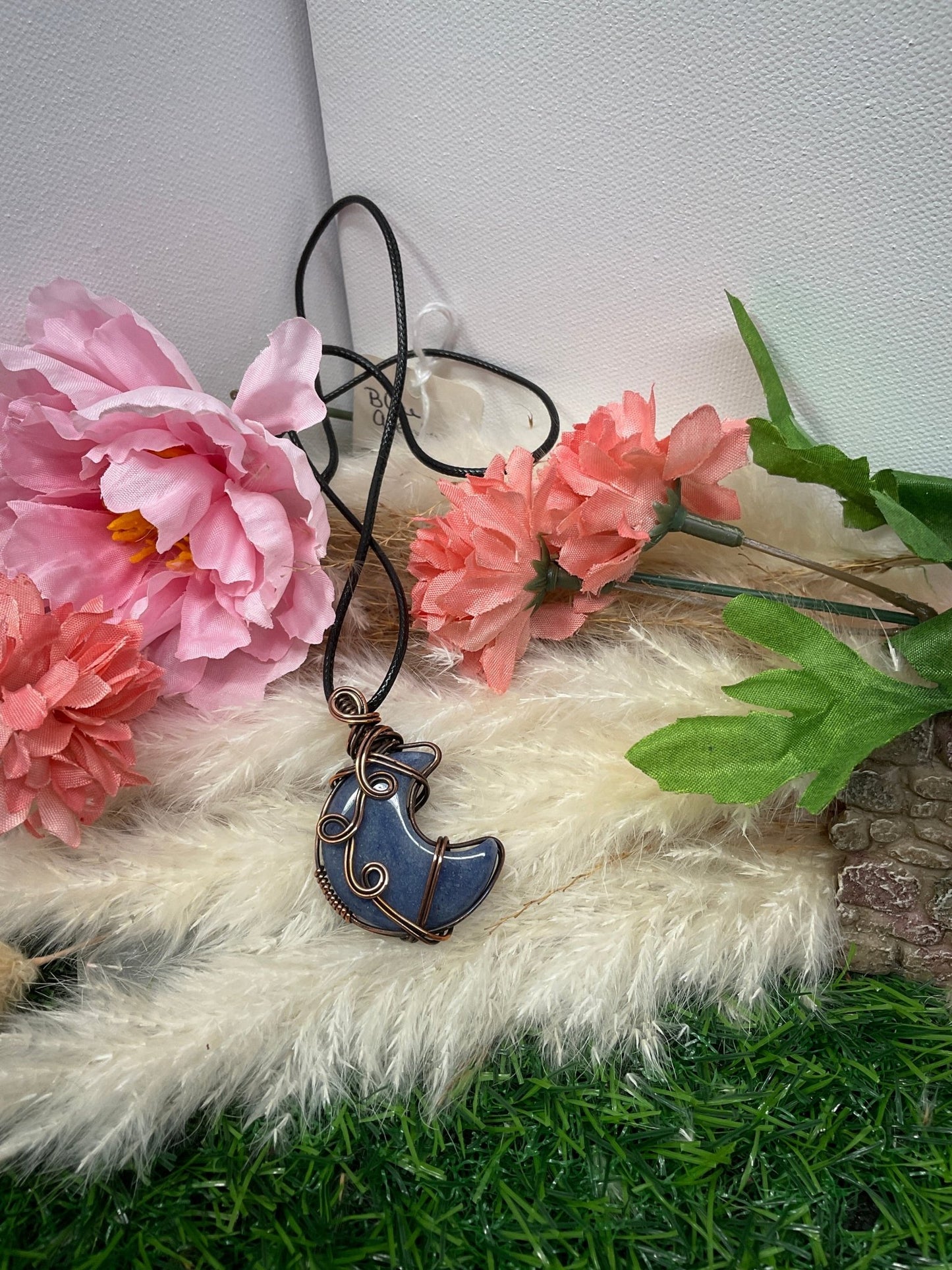 Blue Aventurine Moon Wrapped on Oxidized Copper/ - Daydream Designs