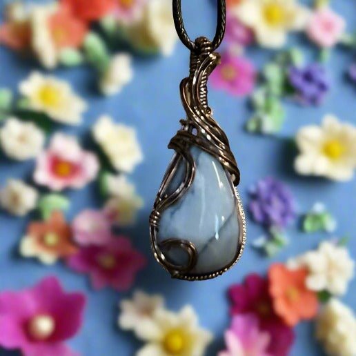 Blue opal wrapped in Oxidized Copper/ - Daydream Designs