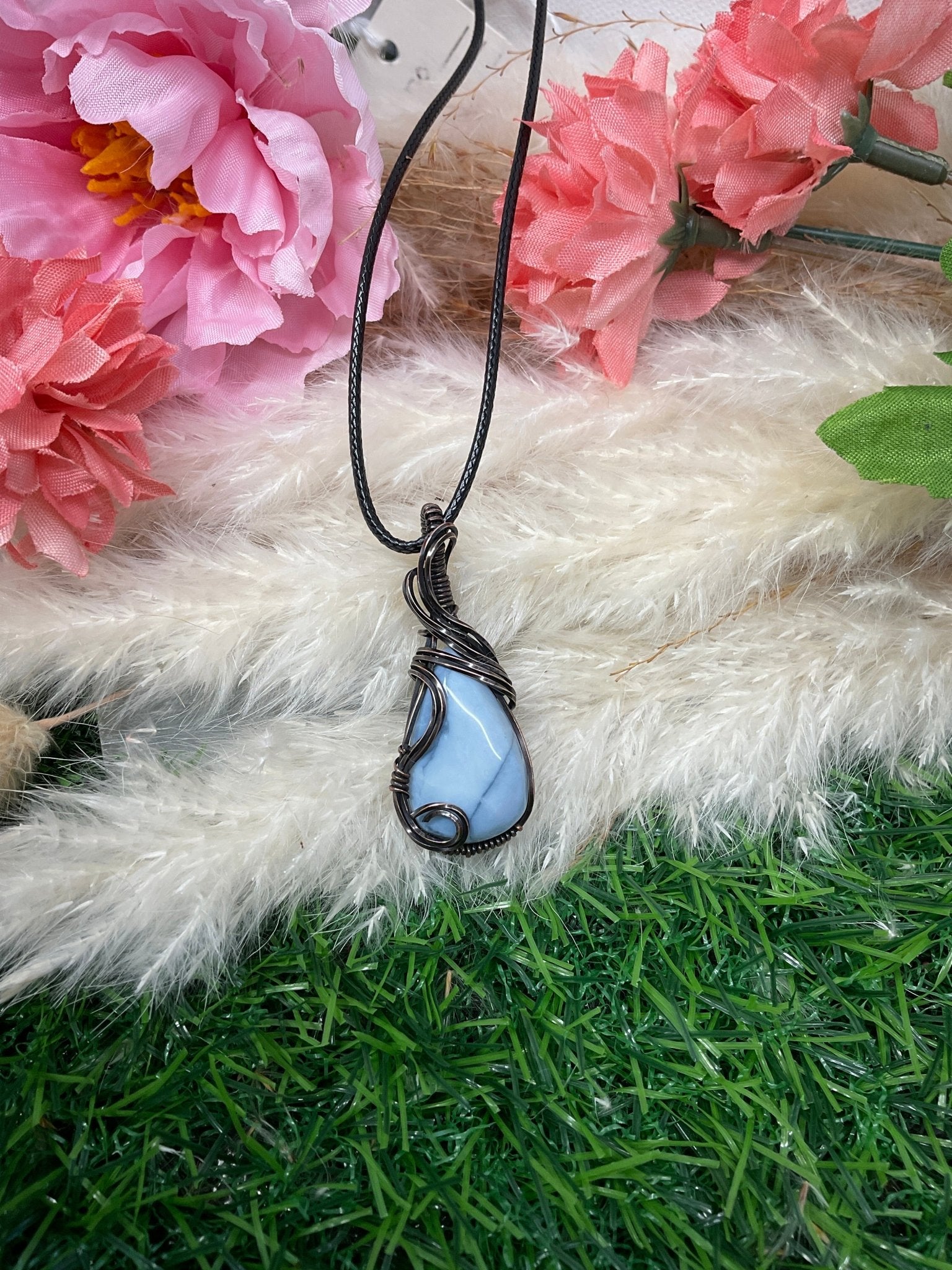 Blue opal wrapped in Oxidized Copper/ - Daydream Designs