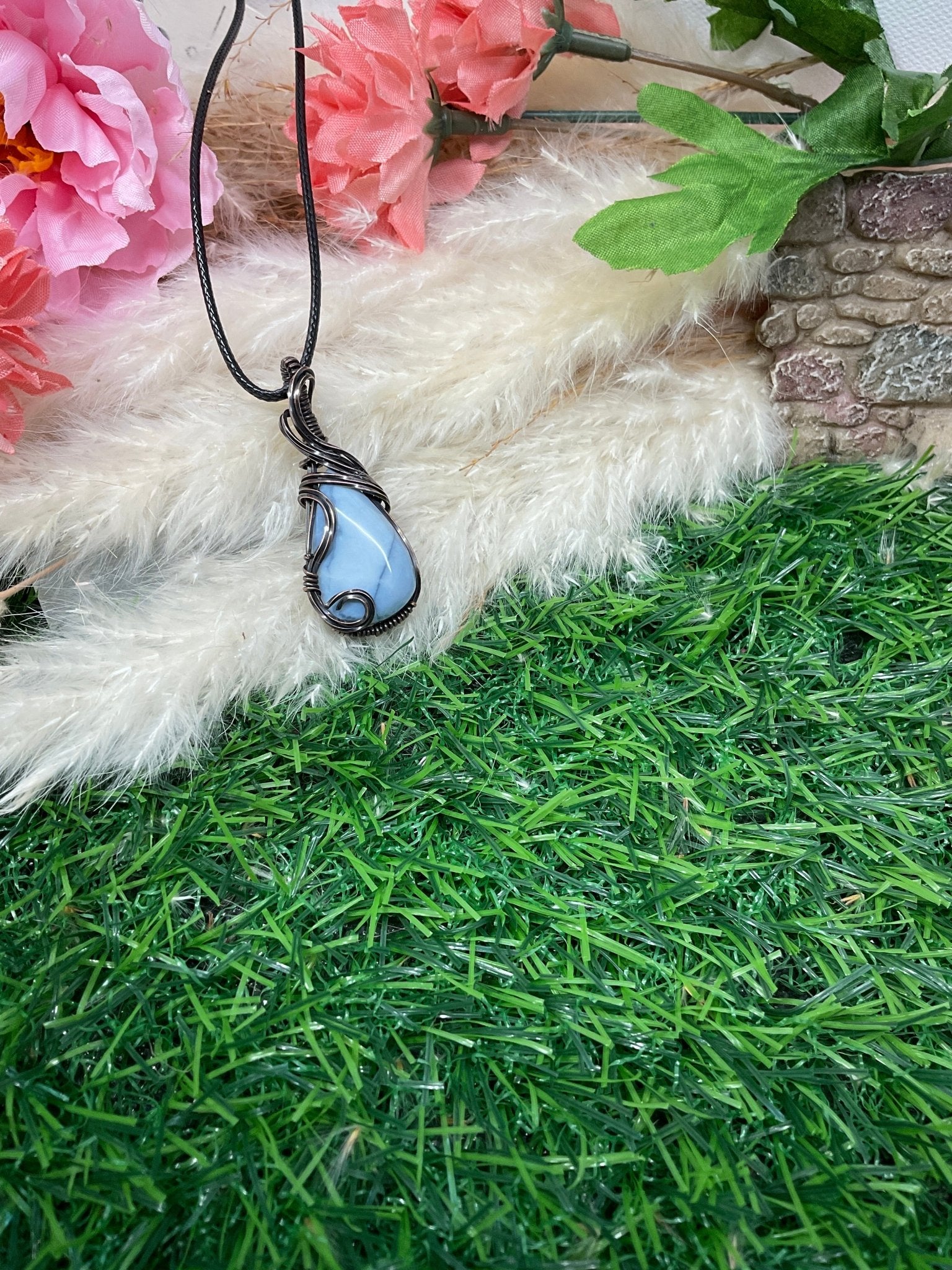 Blue opal wrapped in Oxidized Copper/ - Daydream Designs