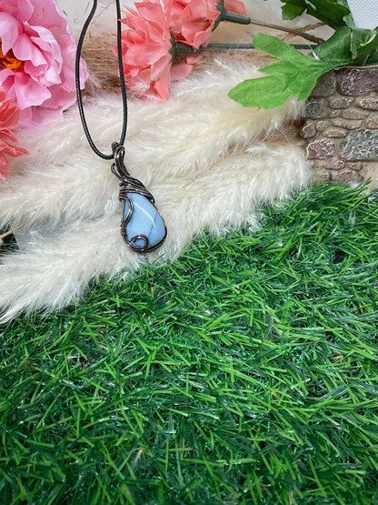 Blue opal wrapped in Oxidized Copper/ - Daydream Designs