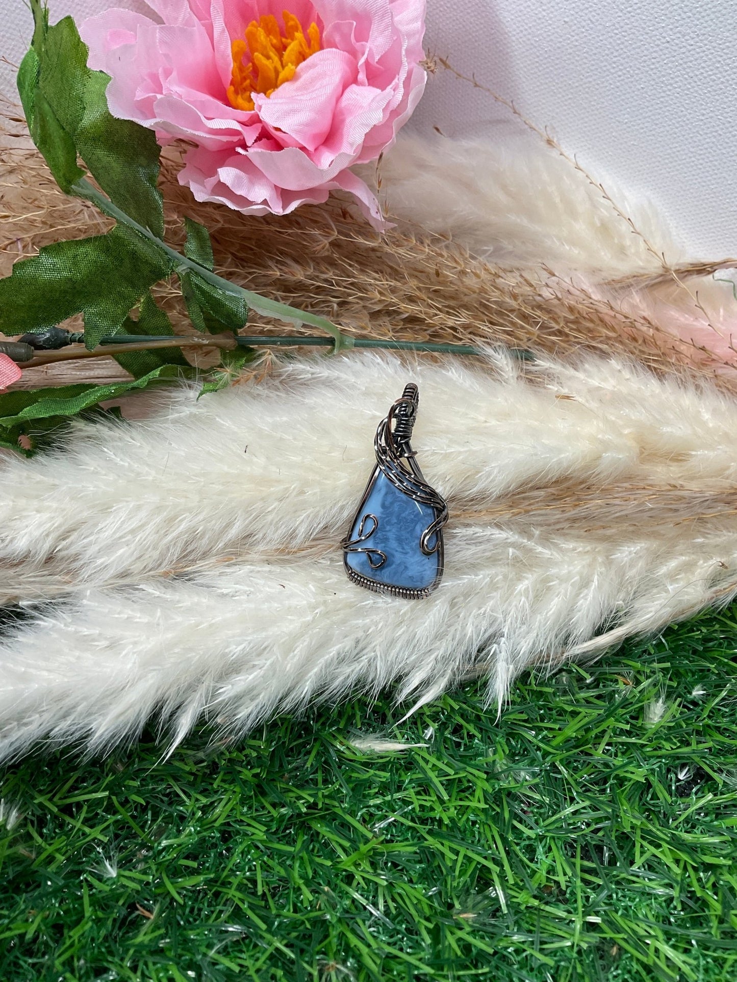 Blue Opal wrapped in Oxidized Copper - Daydream Designs