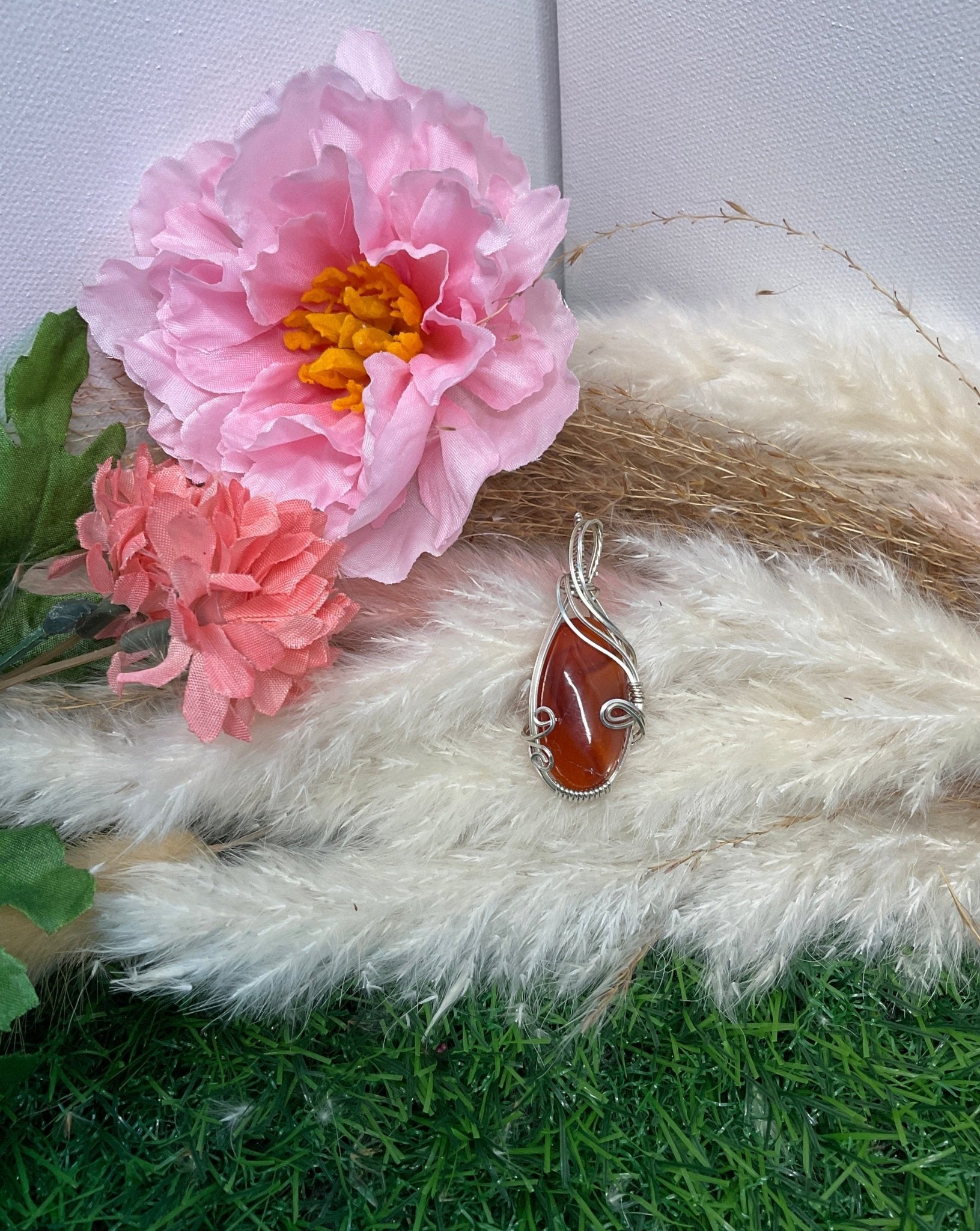 Carnelian Agate wrapped in Sterling silver x - Daydream Designs