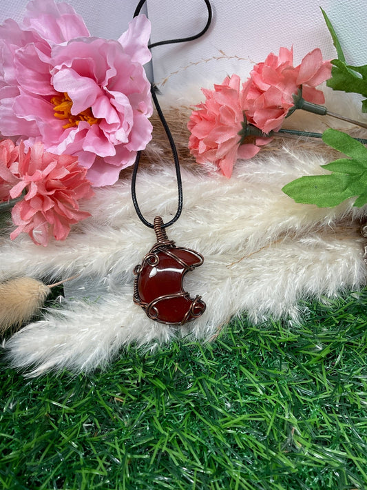 Carnelian Moon Necklace wrapped in Oxidized Copper - Daydream Designs