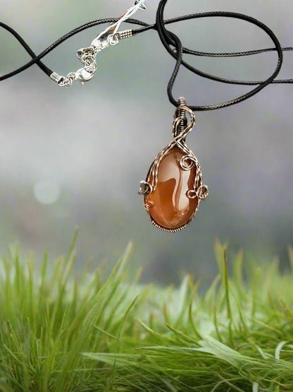 Carnelian Necklace wrapped in Oxidized Copper/ - Daydream Designs