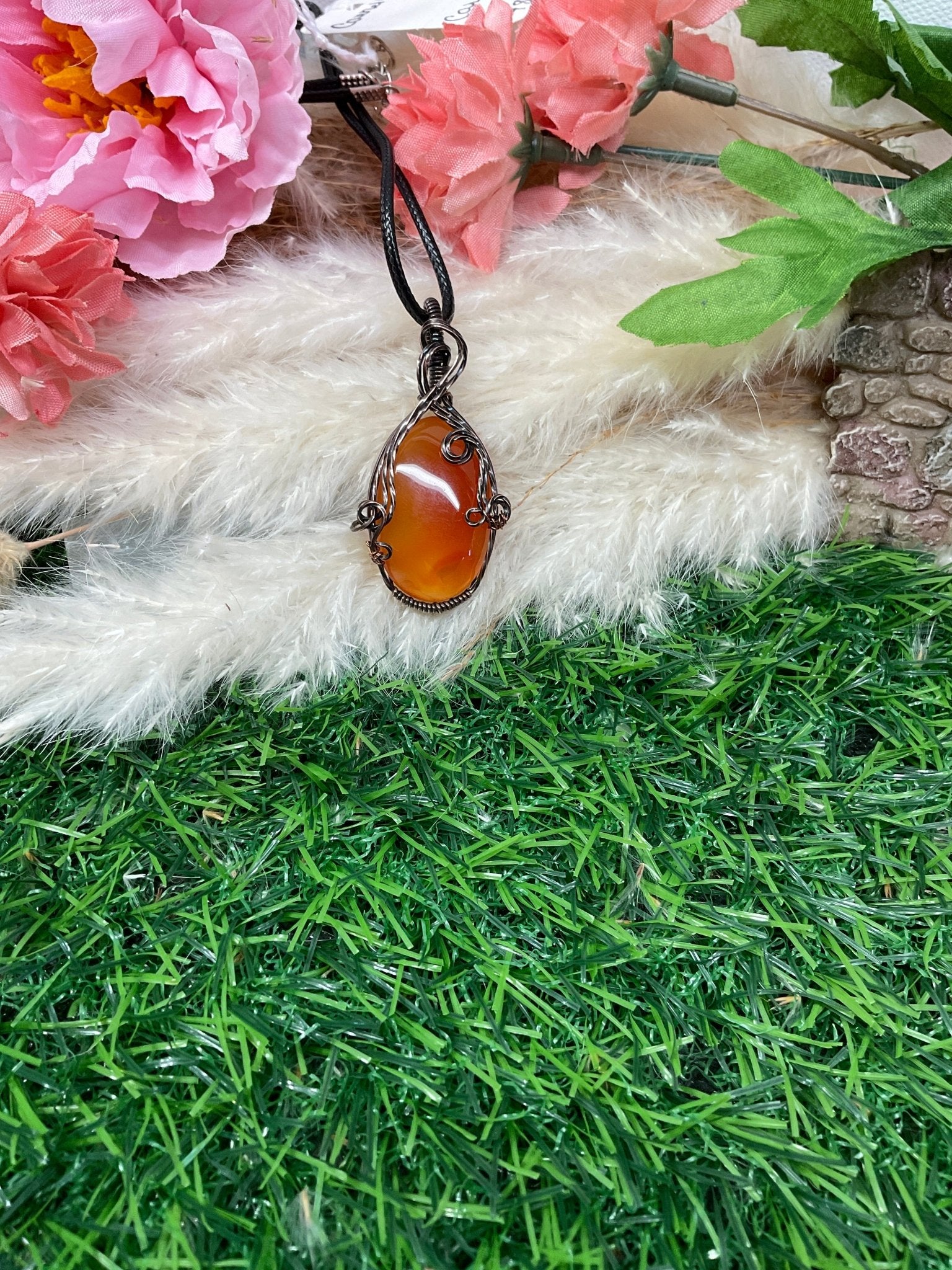 Carnelian Necklace wrapped in Oxidized Copper/ - Daydream Designs