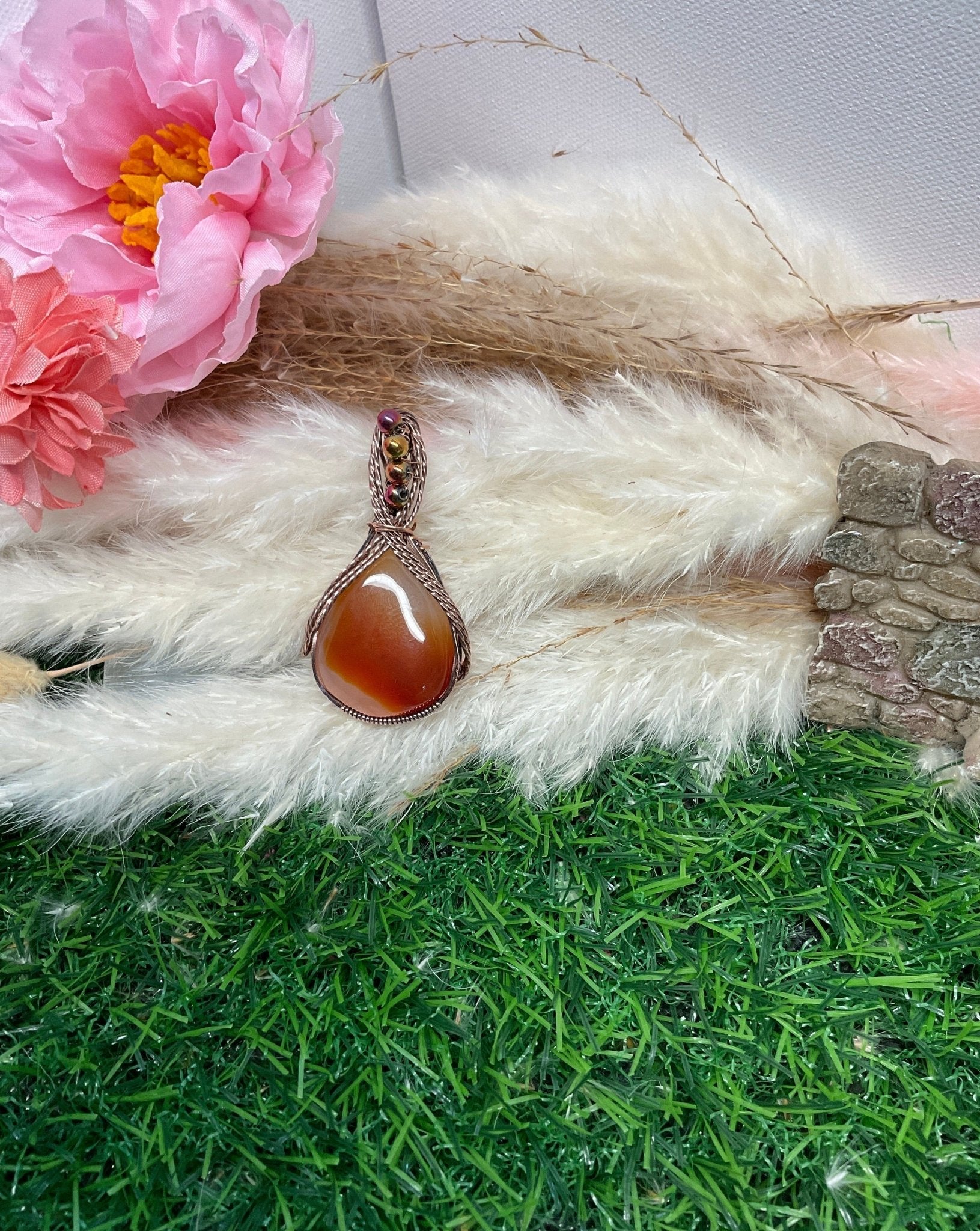 Carnelian Necklace wrapped in Oxidized Copper - Daydream Designs