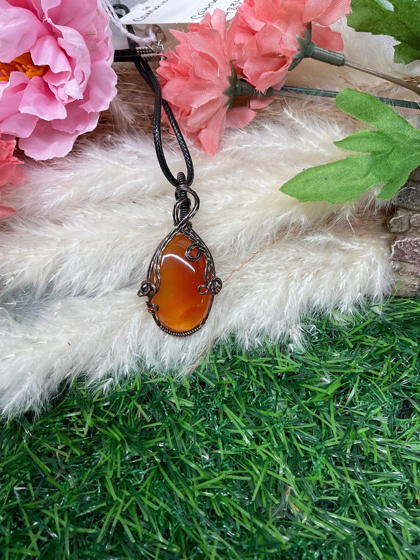 Carnelian Necklace wrapped in Oxidized Copper/ - Daydream Designs