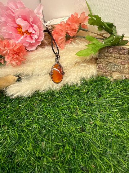 Carnelian Necklace wrapped in Oxidized Copper/ - Daydream Designs